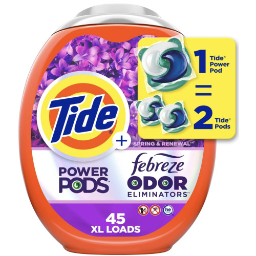 Капсули для прання універсальні Tide Power Pods Febreze Odor Eliminators + Lasting Freshness Spring & Renewal, 45 штук